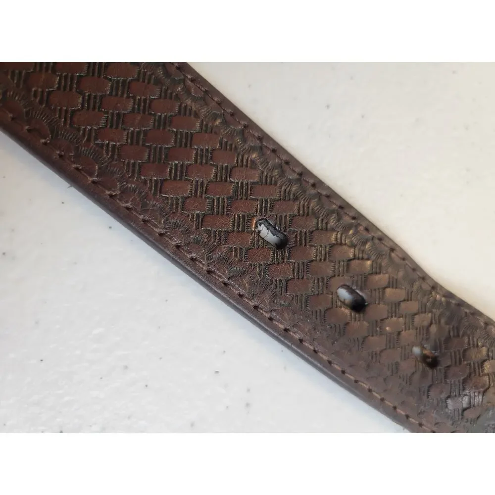 Nocona Brown Embossed Braided Zipped Pocket Inside Classic Belt Men's Size 38-40
